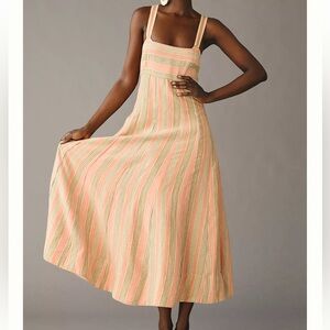 Anthropologie Maeve Square-Neck Tie Back Linen Blend A-Line Maxi Dress size 4